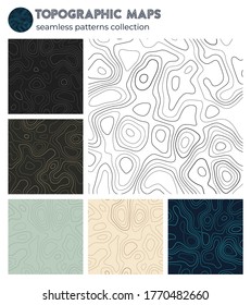 Topographic maps. Attractive isoline patterns, seamless design. Superb tileable background. Vector illustration.
