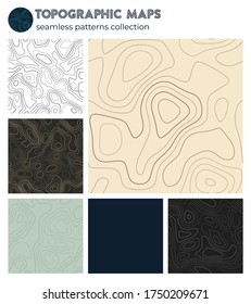 Topographic maps. Authentic isoline patterns, seamless design. Elegant tileable background. Vector illustration.