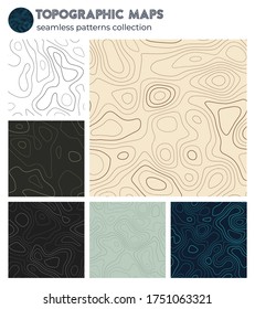Topografische Karten. Authentische Isolinmuster, nahtloses Design. Schöner, ansprechender Hintergrund. Vektorgrafik.