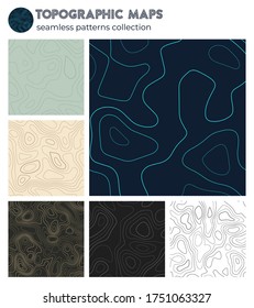 Topographic maps. Authentic isoline patterns, seamless design. Stylish tileable background. Vector illustration.