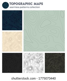 Topographic maps. Authentic isoline patterns, seamless design. Amazing tileable background. Vector illustration.