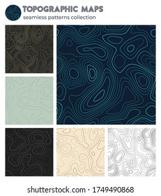 Topographic maps. Awesome isoline patterns, seamless design. Radiant tileable background. Vector illustration.