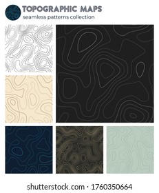 Mapas topográficos. Impresionantes patrones aislados, diseño sin fisuras. Vibrante fondo de azulejos. Ilustración vectorial.