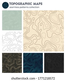 Topographic maps. Awesome isoline patterns, seamless design. Modern tileable background. Vector illustration.