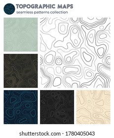 Topographic maps. Awesome isoline patterns, seamless design. Astonishing tileable background. Vector illustration.