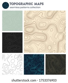 Topographic maps. Beautiful isoline patterns, seamless design. Appealing tileable background. Vector illustration.