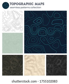 Topographic maps. Beautiful isoline patterns, seamless design. Neat tileable background. Vector illustration.