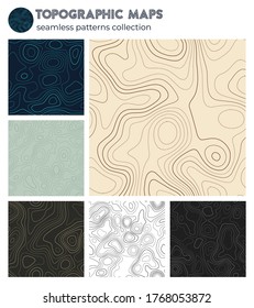 Topographic maps. Beautiful isoline patterns, seamless design. Amazing tileable background. Vector illustration.