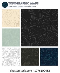 Topographic maps. Beautiful isoline patterns, seamless design. Cool tileable background. Vector illustration.