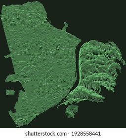 Topographic military radar tactical map of Nizhny Novgorod, Russia with emerald green contour lines on dark green background