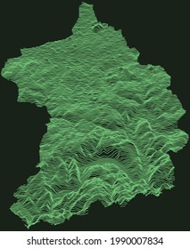 Mapa táctico topográfico de radar militar de Essen, Alemania con líneas de contorno verde esmeralda sobre fondo verde oscuro