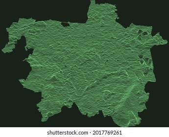 Mapa táctico topográfico del radar militar de Hanover, Alemania con líneas de contorno verde esmeralda sobre fondo verde oscuro