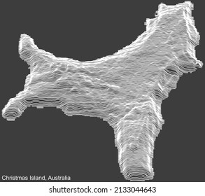 Topographic negative relief map of the Australian external territory of CHRISTMAS ISLAND, AUSTRALIA with white contour lines on dark gray background