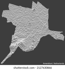 Mapa de relieve topográfico negativo de la ciudad de AMERSFOORT, PAÍSES BAJOS con líneas de contorno blanco sobre fondo gris oscuro