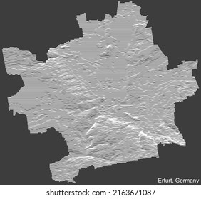 Topographic negative relief map of the city of ERFURT, GERMANY with white contour lines on dark gray background