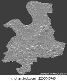 Mapa de relieve topográfico negativo de la ciudad de OFFENBACH AM MAIN, ALEMANIA con líneas de contorno blanco sobre fondo gris oscuro