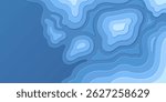 Topographic papercut - layered waves gradient blue background. Abstract relief map with contour lines elevation terrain. Geographic height data surface landscape visualization natural terrain scheme.