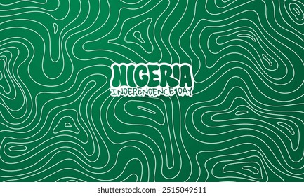 Topographic pattern design in white lines on green background for nigeria independence day campaign. Also good template for nigeria national day