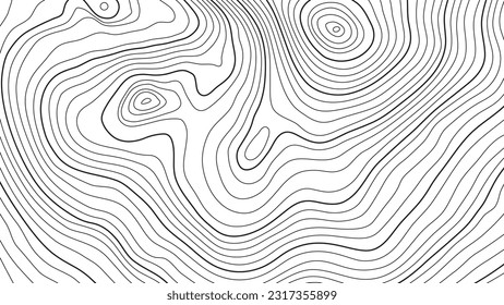 Topographic pattern texture. Black contours on white vector topography. Geographic mountain topographic. Map on land strok terrain. Elevation graphic contour height lines. Vector Illustration.
