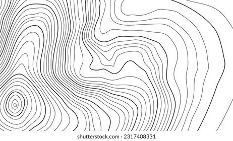 Topographic pattern texture. Black contours on white vector topography. Geographic mountain topographic. Map on land strok terrain. Elevation graphic contour height lines. Vector Illustration.