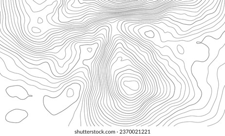 Textura de patrón topográfico. Contornos negros sobre la topografía vectorial blanca. Topografía geográfica de montaña. Mapa en el terreno de la propiedad. Líneas de altura del contorno gráfico de elevación. Ilustración vectorial.