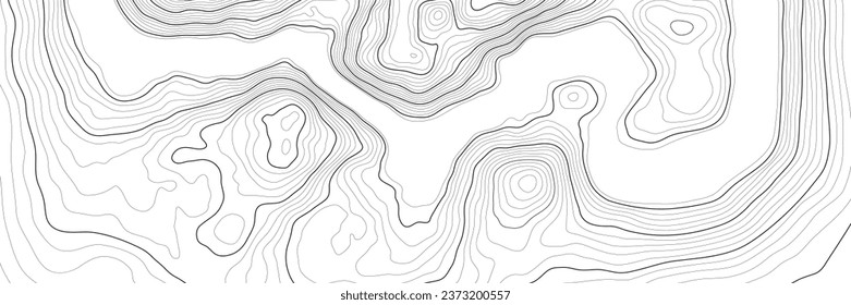 Topographic pattern texture. Black contours on white vector topography. Geographic mountain topographic. Map on land strok terrain. Elevation graphic contour height lines. Vector Illustration.