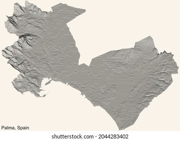 Topographic positive relief map of the city of Palma, Spain with black contour lines on beige background