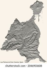 Topographic positive relief map of the city of Las Palmas, Spain with black contour lines on beige background