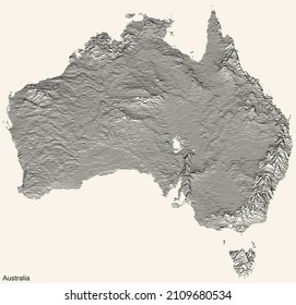 Mapa de relieve topográfico de AUSTRALIA con líneas de contorno negro sobre fondo beige vintage