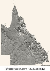 Topographic relief map of the Australian state of QUEENSLAND, AUSTRALIA with black contour lines on vintage beige background