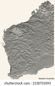 Topographic relief map of the Australian state of WESTERN AUSTRALIA with black contour lines on vintage beige background