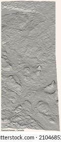 Topographic relief map of the Canadian province of SASKATCHEWAN, CANADA with black contour lines on beige background