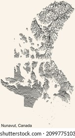 Topographic relief map of the Canadian territory of NUNAVUT, CANADA with black contour lines on beige background