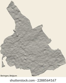 Topographic relief map of the city of BERINGEN, BELGIUM with solid contour lines and name tag on vintage background
