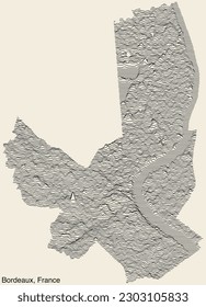 Topographic relief map of the city of BORDEAUX, FRANCE with solid contour lines and name tag on vintage background