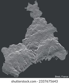 Topographic relief map of the city of BREST, FRANCE with solid contour lines and name tag on vintage background