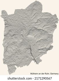 Topographic relief map of the city of MÜLHEIM AN DER RUHR, GERMANY with black contour lines on vintage beige background