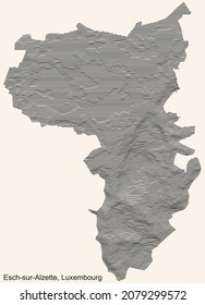 Topographic relief map of the city of Esch-sur-Alzette, Luxembourg with black contour lines on vintage beige background