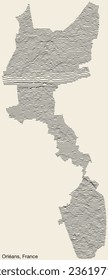 Topographic relief map of the city of ORLÉANS, FRANCE with solid contour lines and name tag on vintage background