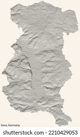 Topographic relief map of the city of GERA, GERMANY with black contour lines on vintage beige background