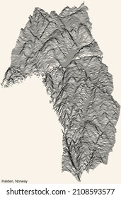 Topographic relief map of the city of HALDEN, NORWAY with black contour lines on vintage beige background