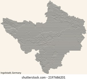 Topographische Reliefkarte der Stadt INGOLSTADT, DEUTSCHLAND mit schwarzen Konturlinien auf beigem Hintergrund