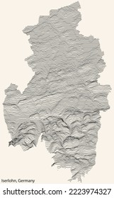Topographic relief map of the city of ISERLOHN, GERMANY with black contour lines on vintage beige background