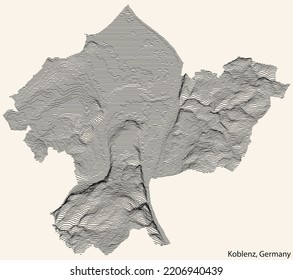 Topographic relief map of the city of KOBLENZ, GERMANY with black contour lines on vintage beige background