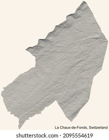 Topographic relief map of the city of La Chaux-de-Fonds, Switzerland with black contour lines on vintage beige background