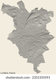 Topographic relief map of the city of LE MANS, FRANCE with solid contour lines and name tag on vintage background