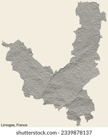 Mapa de relieve topográfico de la ciudad de LIMOGES, FRANCIA con líneas de contorno sólido y etiqueta de nombre en fondo vintage
