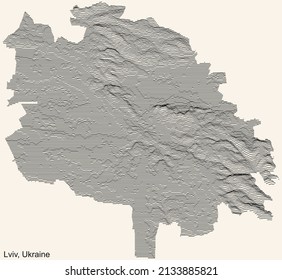 Topographic relief map of the city of LVIV, UKRAINE with black contour lines on vintage beige background
