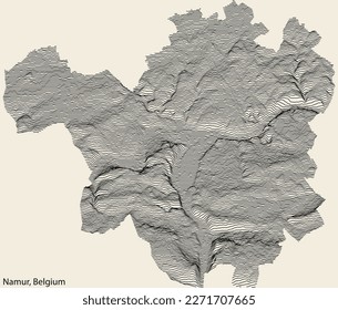 Topographic relief map of the city of NAMUR, BELGIUM with solid contour lines and name tag on vintage background