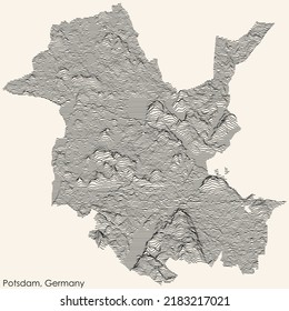 Topographic relief map of the city of POTSDAM, GERMANY with black contour lines on vintage beige background